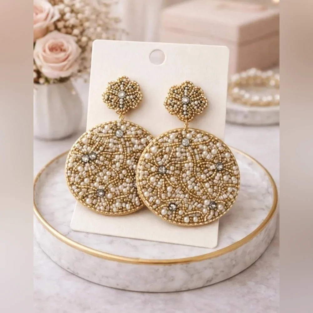 Tilly Pearl Flower Beaded Earrings - Gold